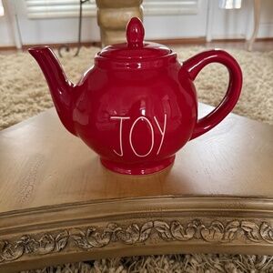 Rae Dunn Red ‘JOY’ Ceramic Teapot Holiday Christmas Valentines Day Farmhouse